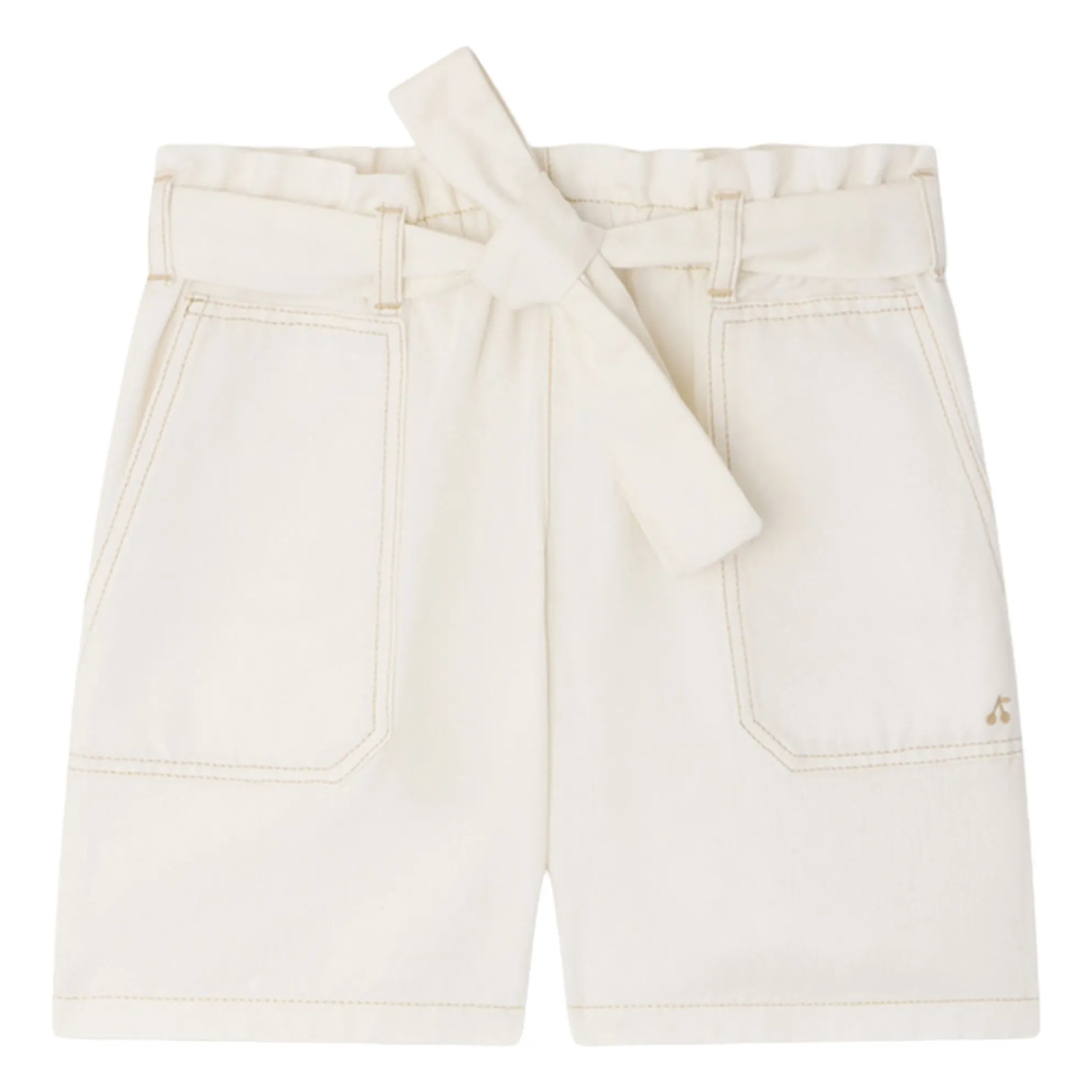 Bonpoint Girls Cream Lorrie Organic Cotton Knot Shorts