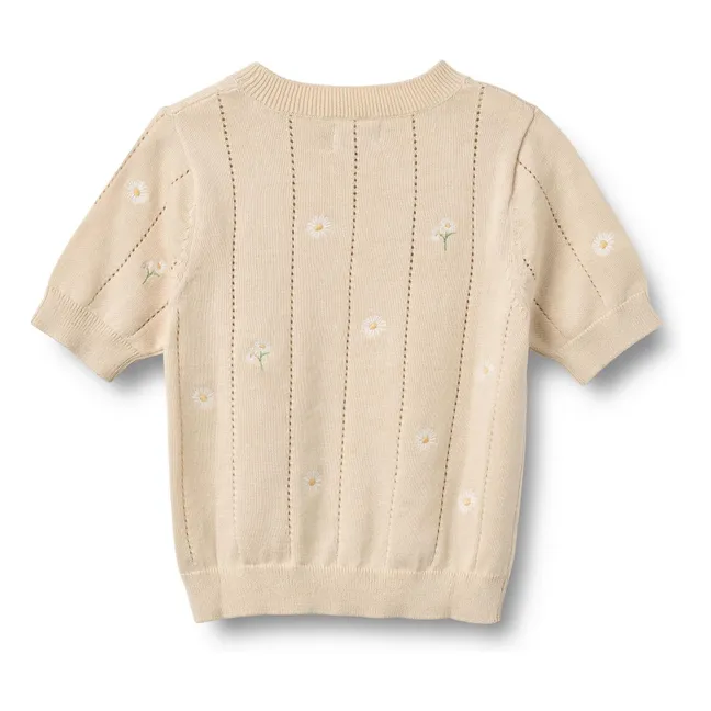 Malvina Organic Cotton Flower Short Sleeve Sweater | Ecru