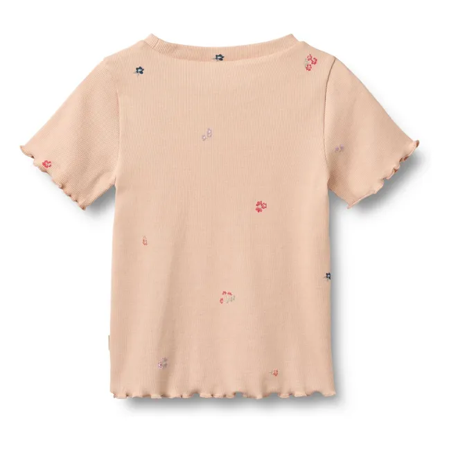Alicia Ribbed T-shirt Organic Cotton Flowers | Peach
