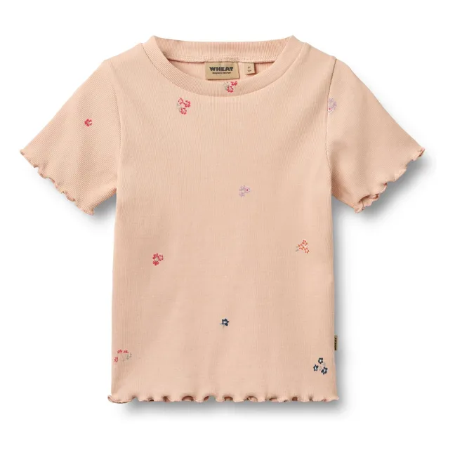 Alicia Ribbed T-shirt Organic Cotton Flowers | Peach