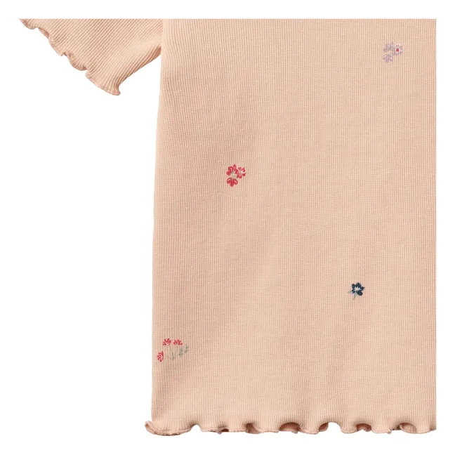 Alicia Ribbed T-shirt Organic Cotton Flowers | Peach