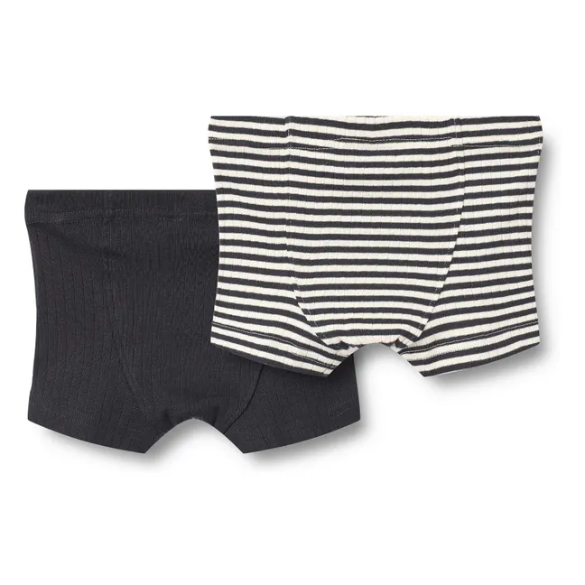 Lot 2 Boxers Louis Côtelés Rayés Coton Bio | Noir