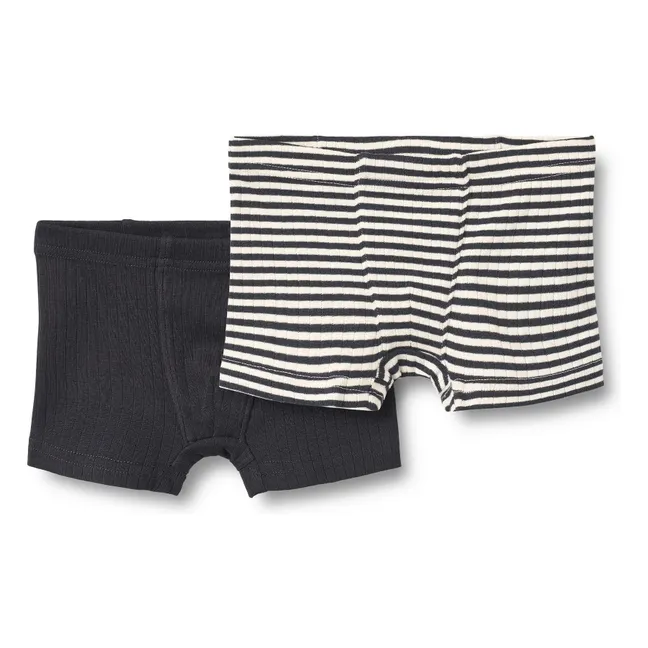 Lot 2 Boxers Louis Côtelés Rayés Coton Bio | Noir