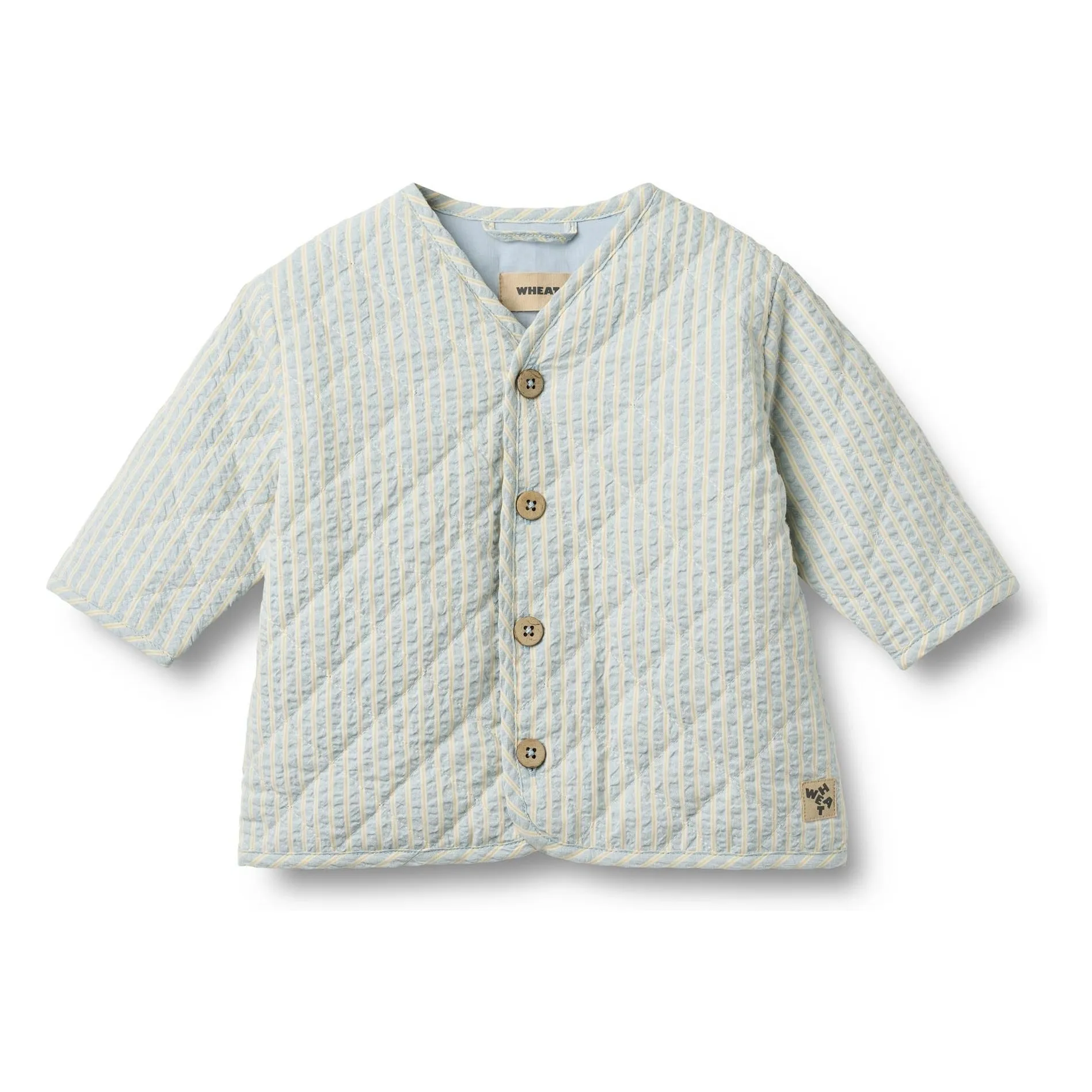 Wheat Light Blue Saxo Striped Organic Cotton Quilted Jacket