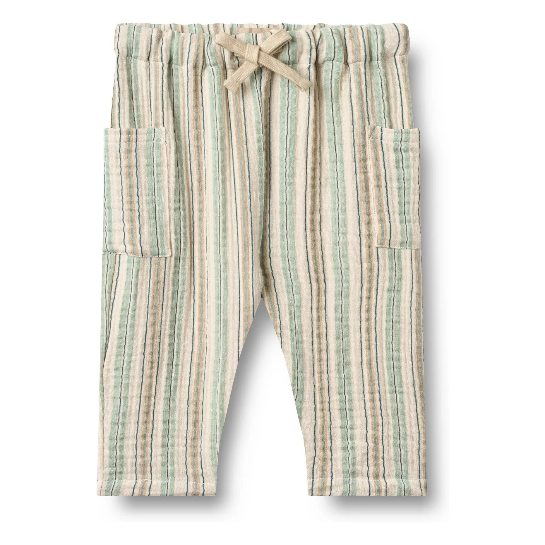 Wheat Pale Green Arne Striped Organic Cotton Trousers