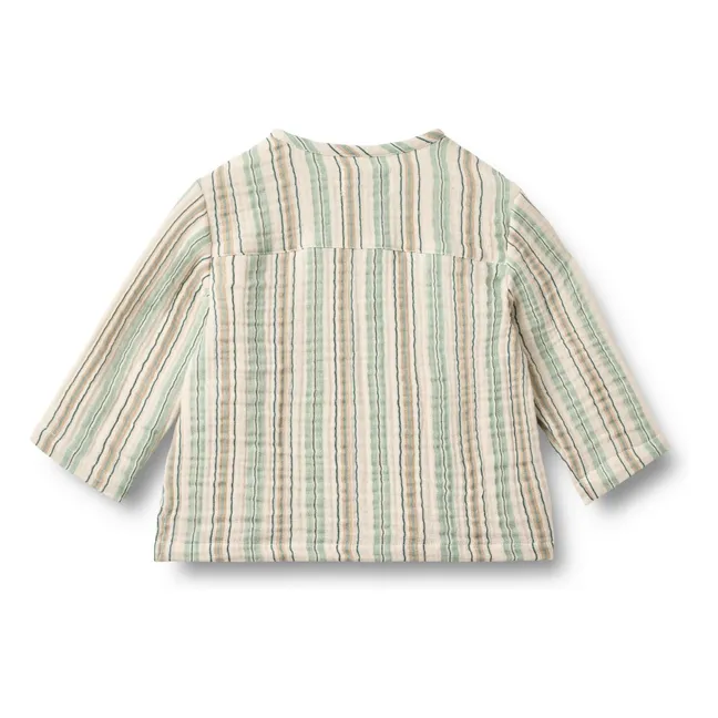 Camicia in cotone biologico con colletto Mao a righe | Verde chiaro