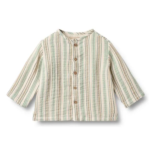 Chemise Col Mao Rayée Coton Bio | Vert pâle