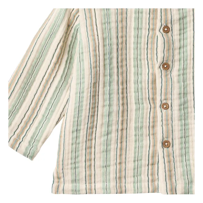 Camicia in cotone biologico con colletto Mao a righe | Verde chiaro
