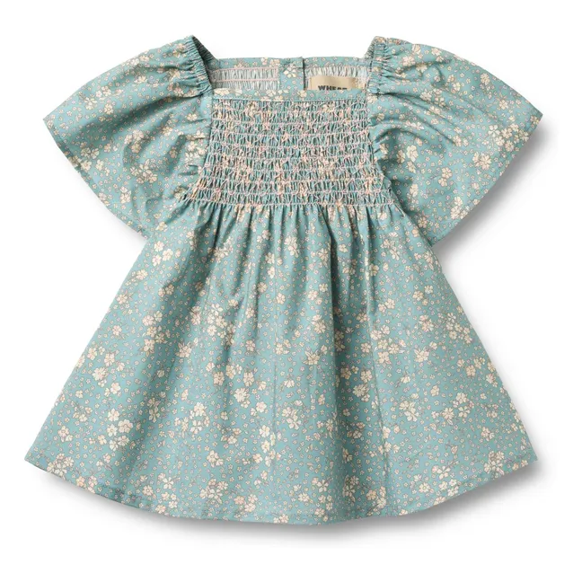Robe Elva Fleurie Coton Bio Bébé | Bleu pâle