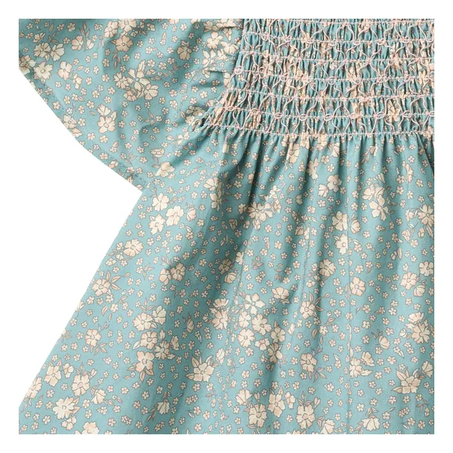 Robe Elva Fleurie Coton Bio Bébé | Bleu pâle