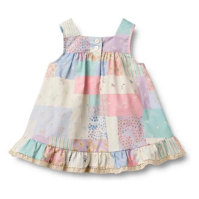 Kleid Volants Ayla Patchwork Bio-Baumwolle | Blasses Gelb
