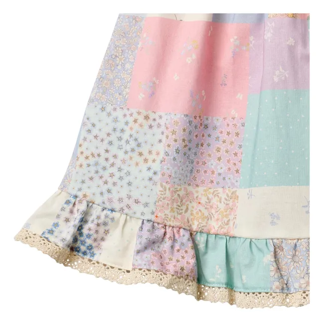 Ayla Patchwork Organic Cotton Ruffle Dress | Pale yellow