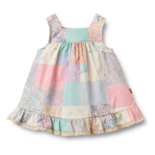 Ayla Patchwork Organic Cotton Ruffle Dress | Pale yellow