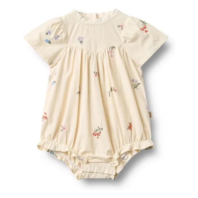 Pelele bordado Margit Flowers Algodón orgánico | Marfil