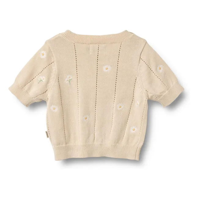 Pull Manches Courtes Malvina Fleurs Coton Bio Bébé | Ecru