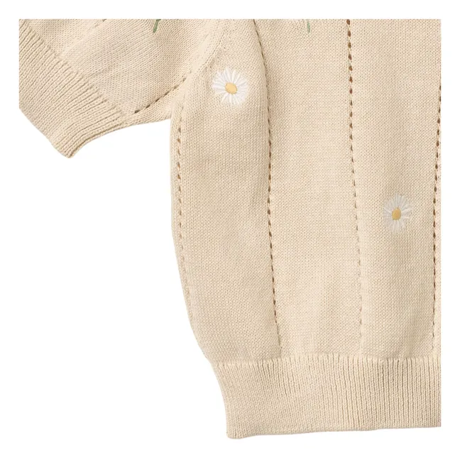 Pull Manches Courtes Malvina Fleurs Coton Bio Bébé | Ecru