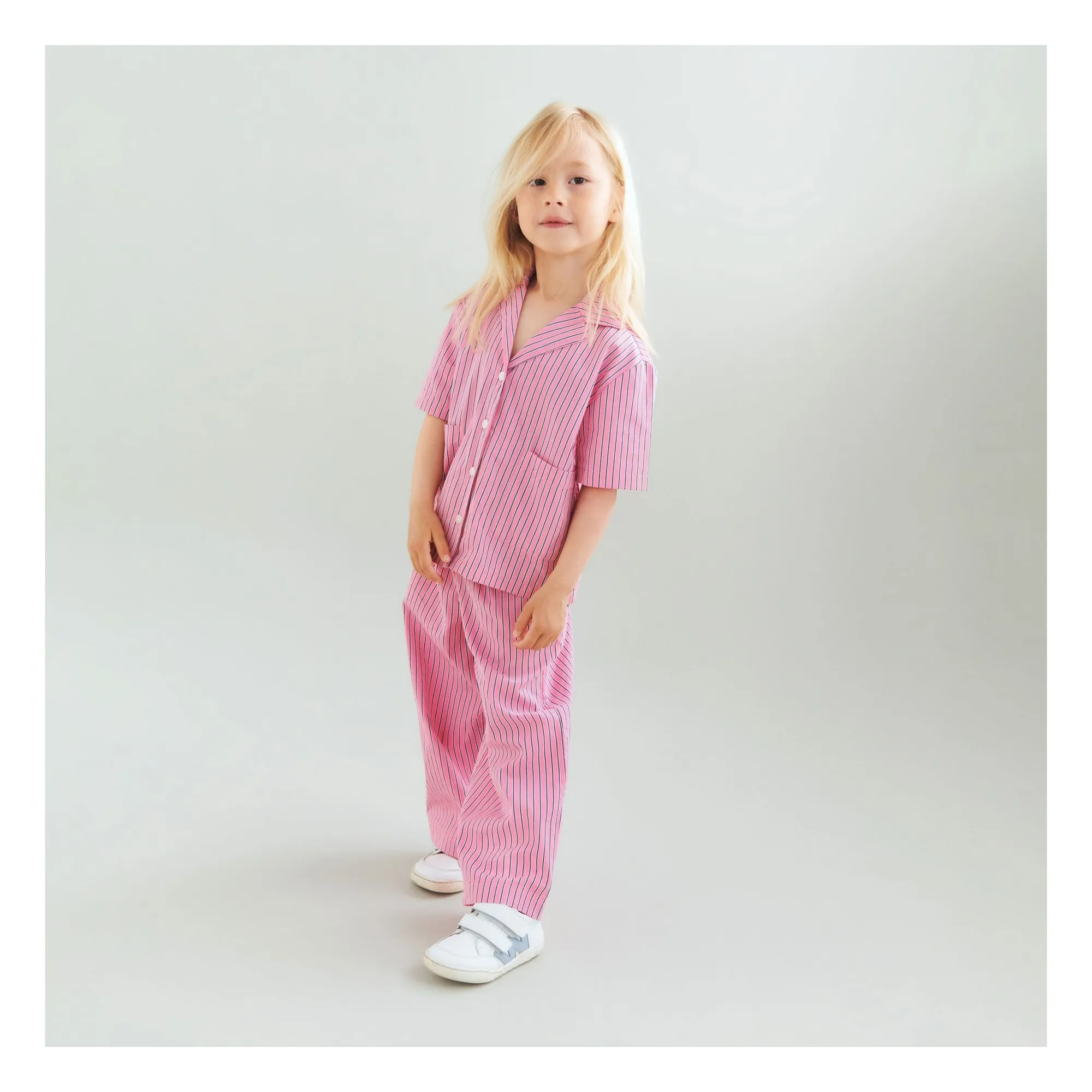 Pantalon Sasha Rayé Coton Bio | Rose- Image produit n°1