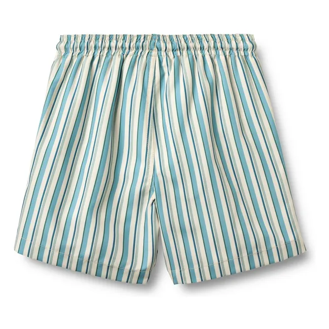 Hansi Badge Recycled Fiber Striped Swim Shorts | Blue