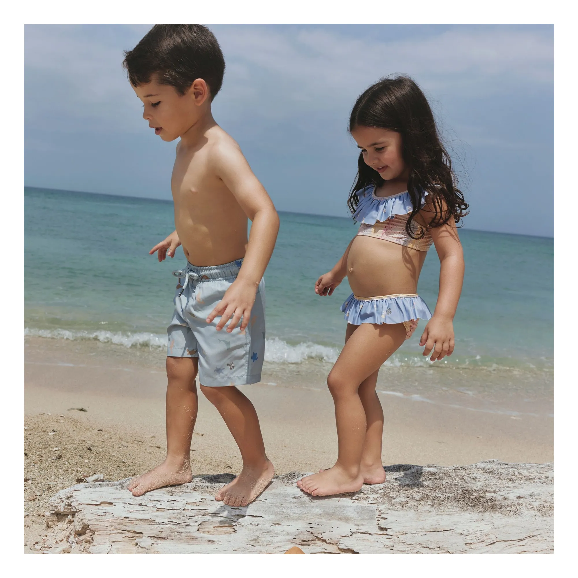 Short de Bain Rayé Hansi Fibres Recyclées | Bleu pâle- Image produit n°1