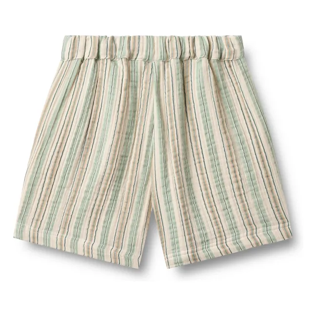 Short Cuba Rayé Coton Bio | Vert pâle