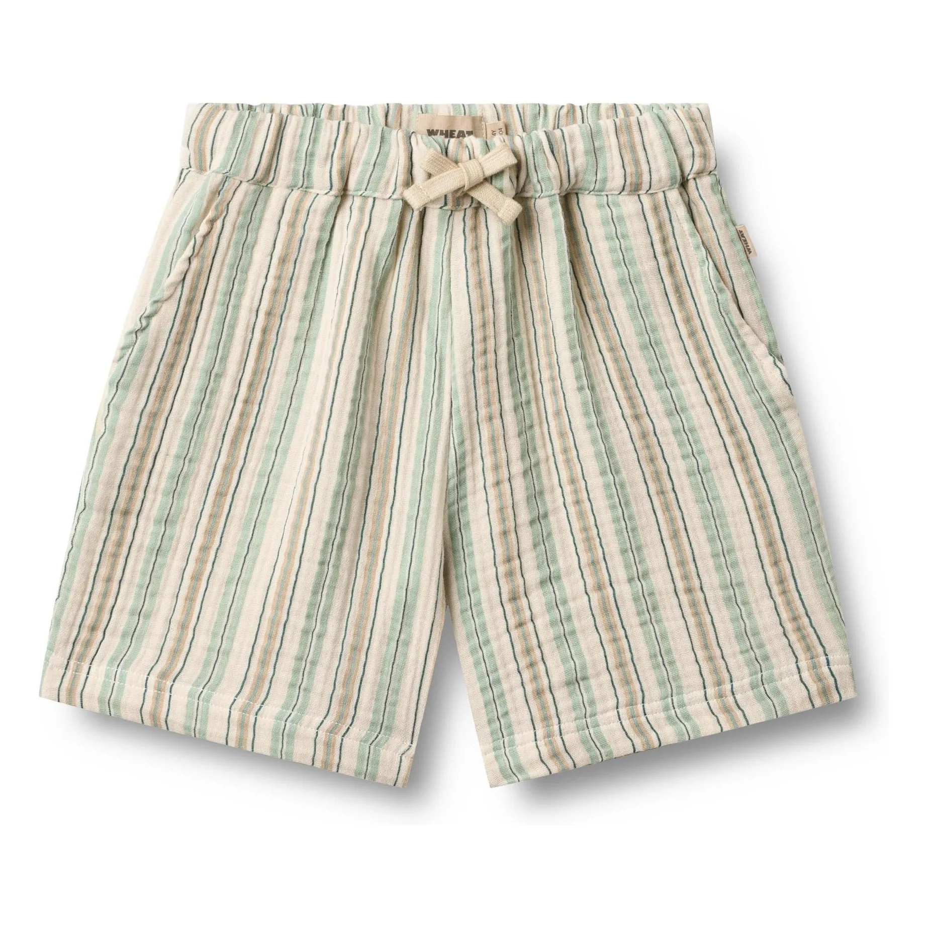 Wheat Pale Green Cuba Striped Organic Cotton Shorts
