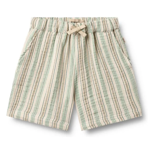 Cuba Striped Organic Cotton Shorts | Pale green