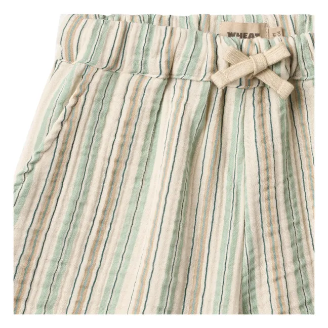 Short Cuba Rayé Coton Bio | Vert pâle