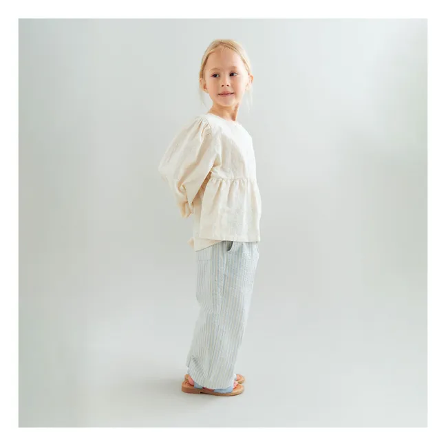 Pantalon Sasha Rayé Coton Bio | Bleu ciel