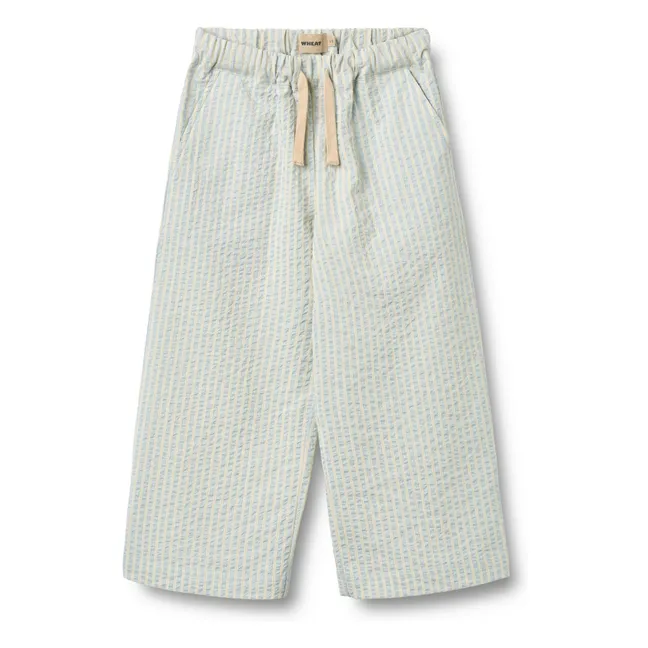 Pantalon Sasha Rayé Coton Bio | Bleu ciel