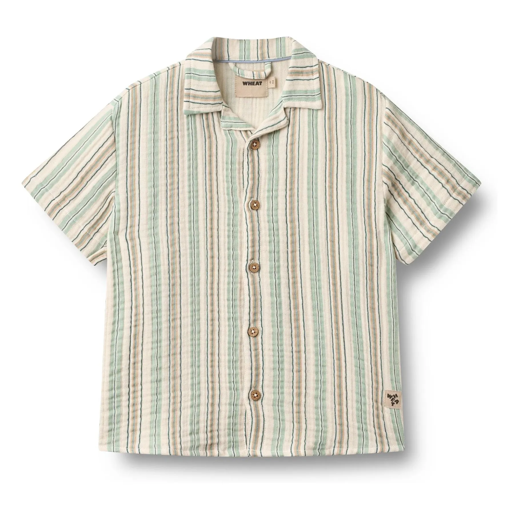 Wheat Pale Green Anker Striped Organic Cotton Shirt
