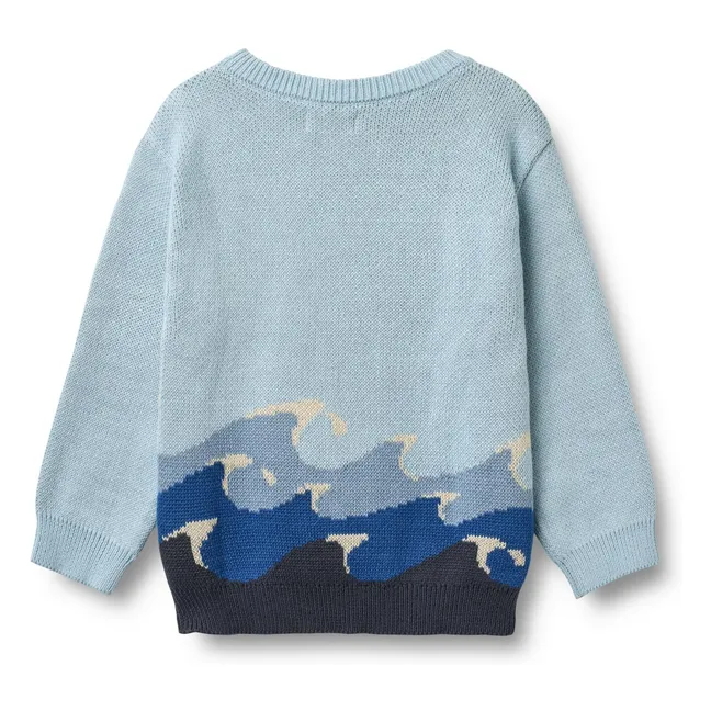 Pull Jacquard Knud Vagues Coton Bio | Bleu ciel
