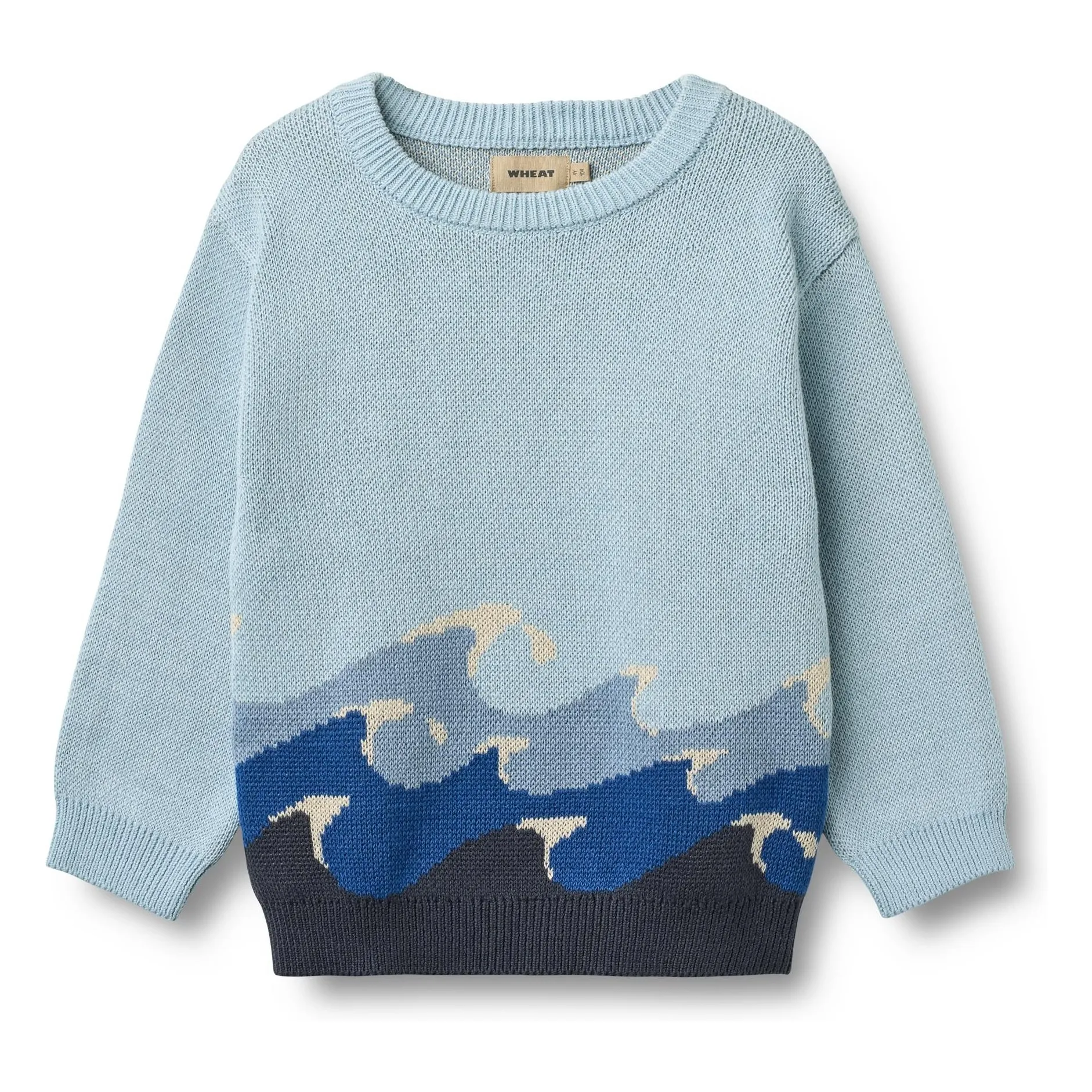 Wheat Light Blue Knud Vagues Organic Cotton Jacquard Sweater