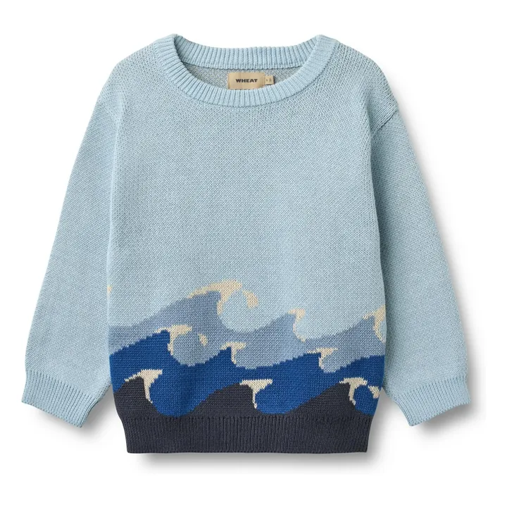 Jersey jacquard Knud Wave Algodón orgánico | Azul Cielo- Imagen del producto n°0
