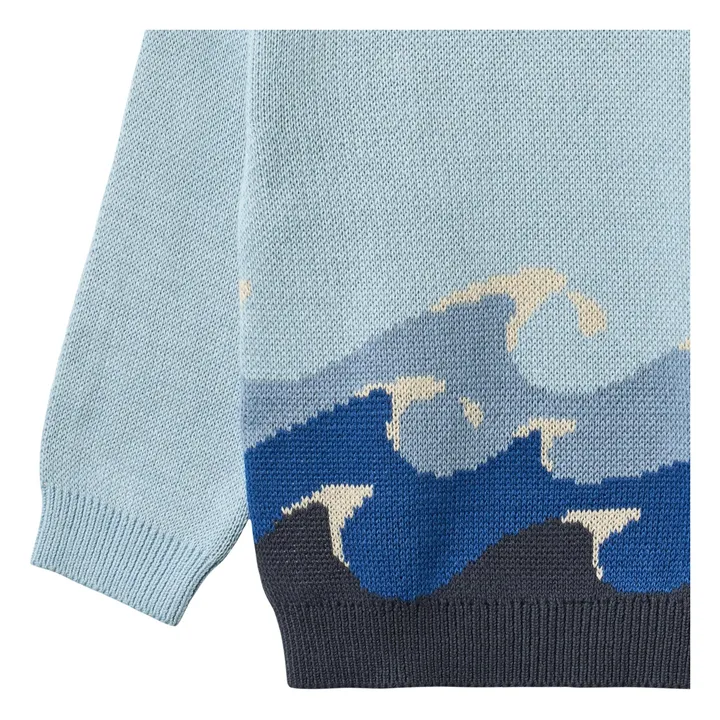 Jersey jacquard Knud Wave Algodón orgánico | Azul Cielo- Imagen del producto n°2
