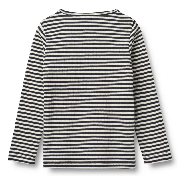 T-shirt Stig Côtelé Rayé Coton Bio | Bleu marine