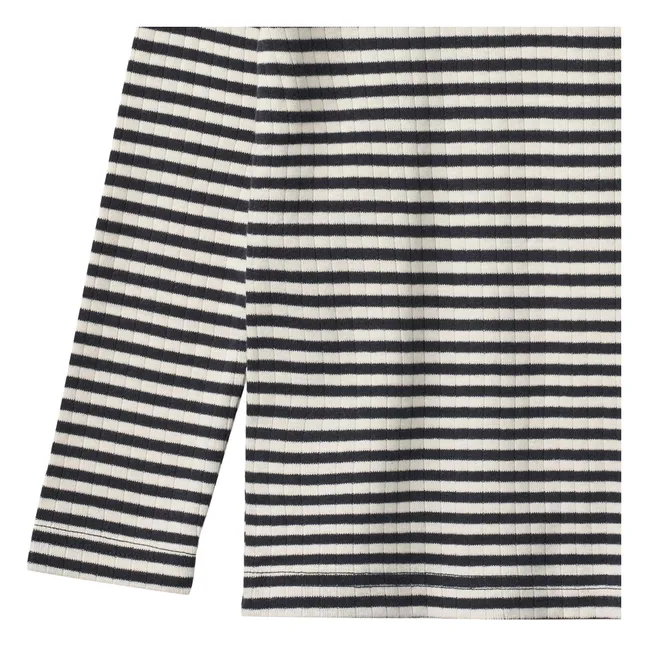 Camiseta Stig de algodón orgánico con rayas acanaladas | Azul Marino