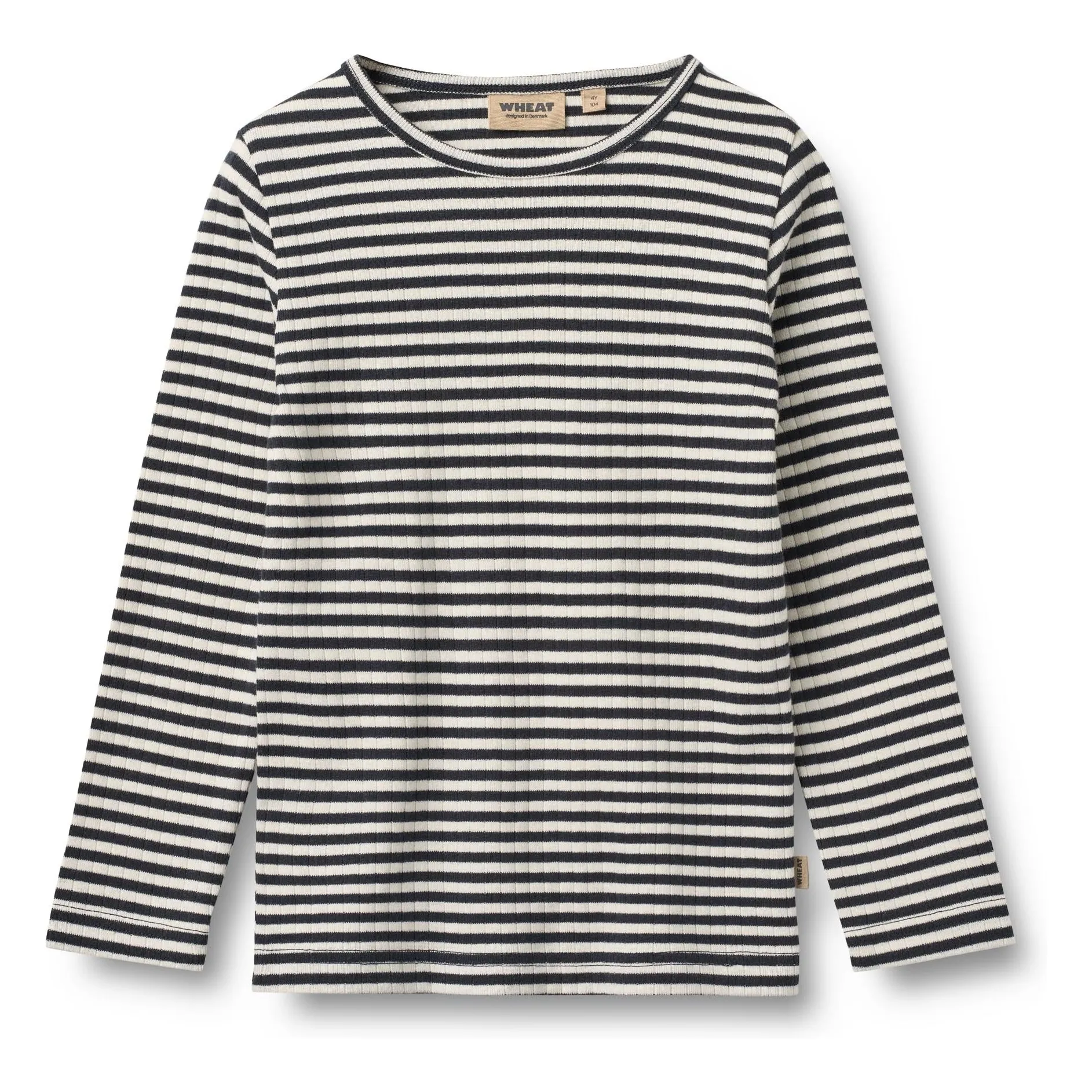 Wheat Navy Blue Stig Ribbed Striped Organic Cotton T-Shirt