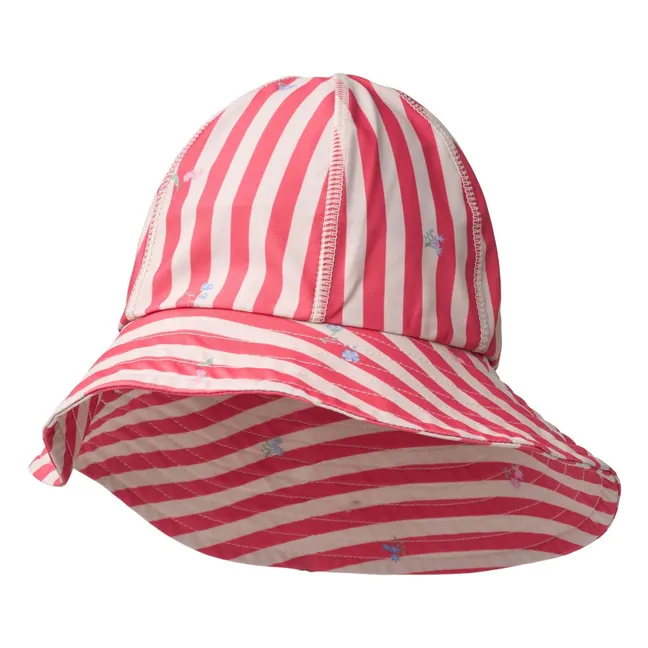 Chapeau Anti-UV Bora Rayé Fleurs Fibres Recyclées | Rouge