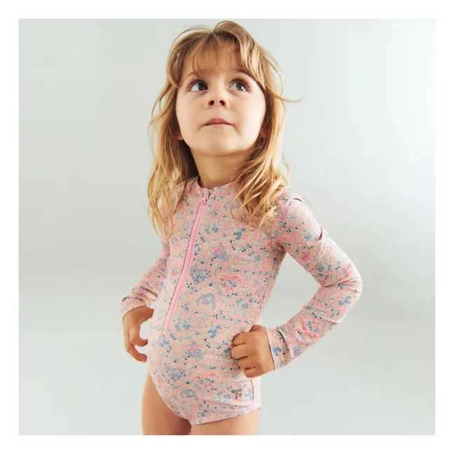 Maillot de Bain Anti-UV Margot Fleuri Fibres Recyclées | Rose pâle