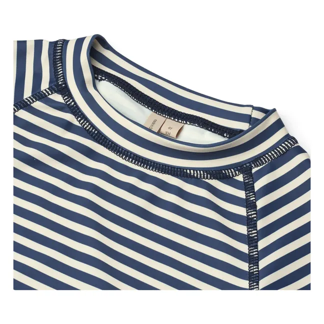 Camiseta de baño a rayas Jackie de fibra reciclada con protección UV | Azul oscuro