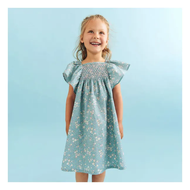 Robe Elva Fleurie Coton Bio | Bleu pâle