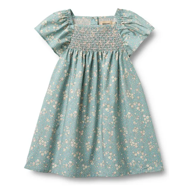 Robe Elva Fleurie Coton Bio | Bleu pâle