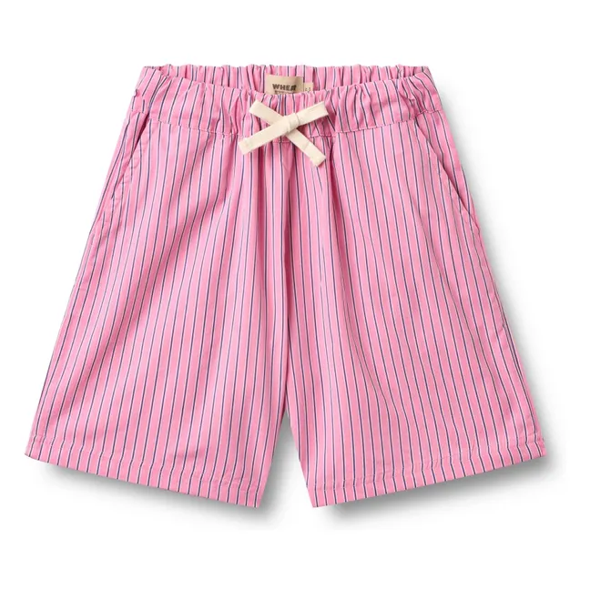 Coral Striped Organic Cotton Bermuda Shorts | Pink