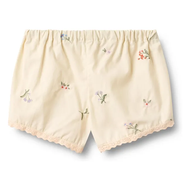 Pantalón Corto Inger Bordado Flores Algodón Ecológico | Marfil