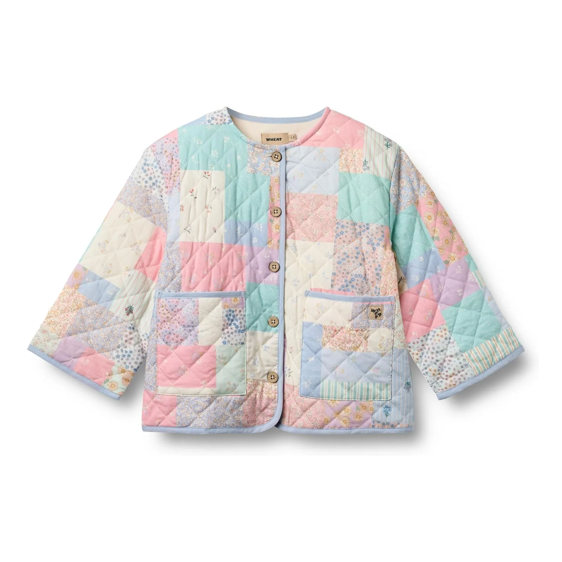 Wheat Pale Blue Inaja Patchwork Organic Cotton Quilted Jacket
