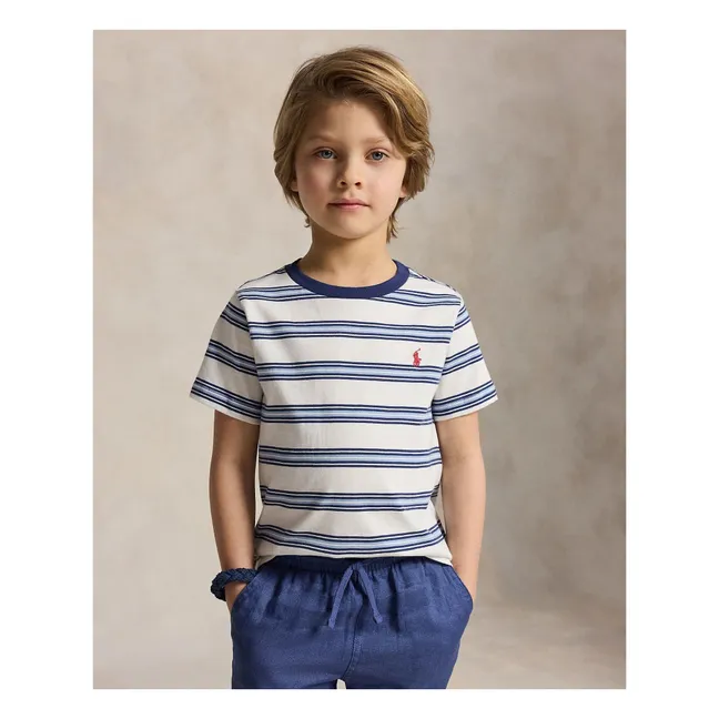 Camiseta a rayas con logotipo | Azul