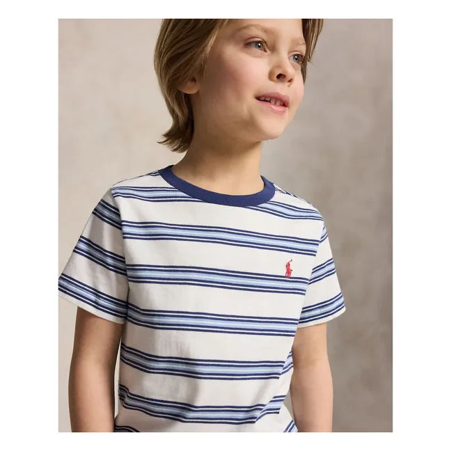 Camiseta a rayas con logotipo | Azul