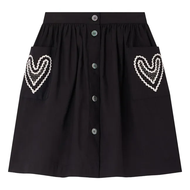 Falda Ivy Corazones Algodón Ecológico | Negro