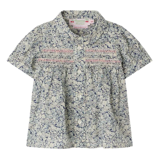 Blouse Col Claudine Laurencia Fleurie Coton Bio | Bleu de Prusse