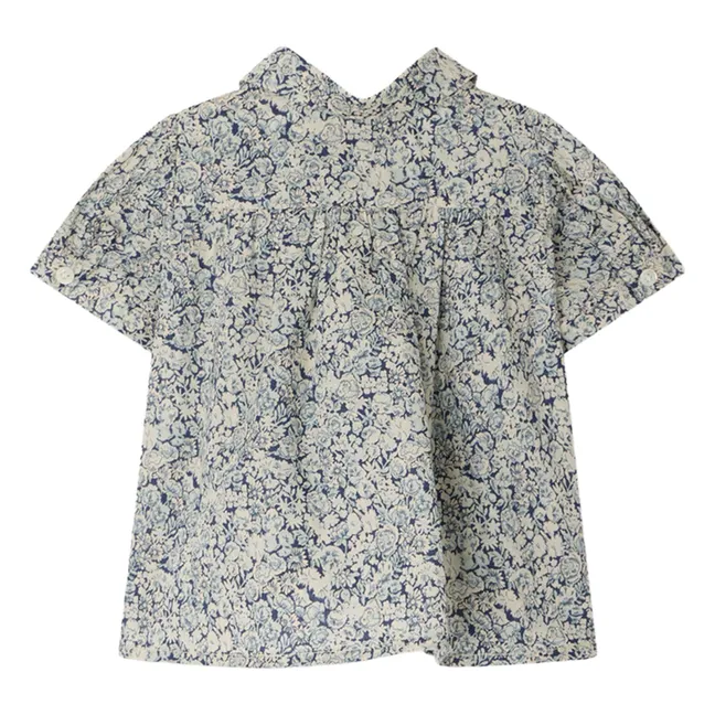 Blouse Col Claudine Laurencia Fleurie Coton Bio | Bleu de Prusse
